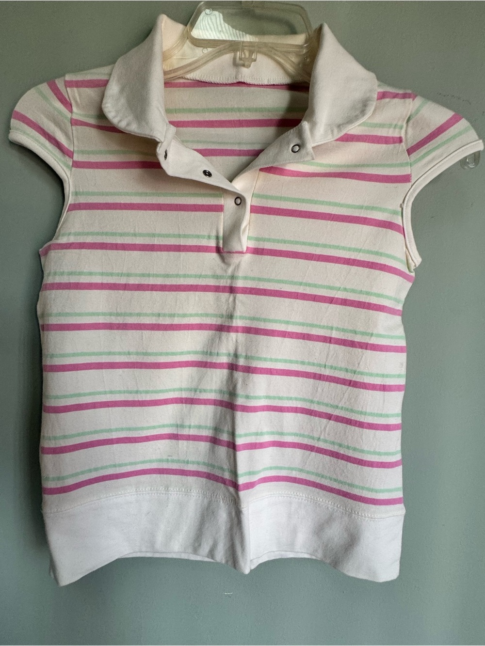 Junior’s/Girls' Cream Short Sleeve Tank Top with Pink & Mint Stripes Size XS